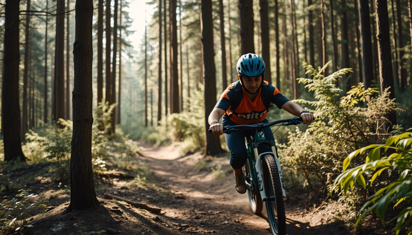 enduro bike forest in editorial style
