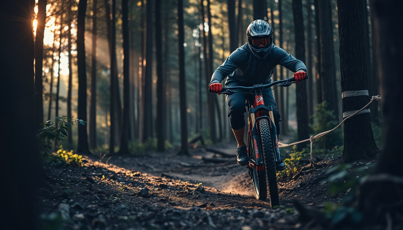 enduro bike forest in editorial style