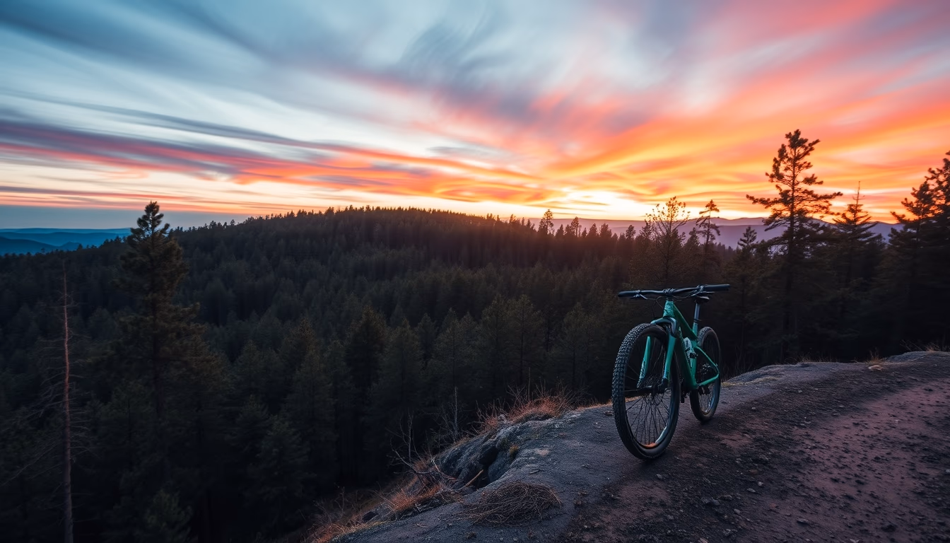 enduro bike forest in editorial style