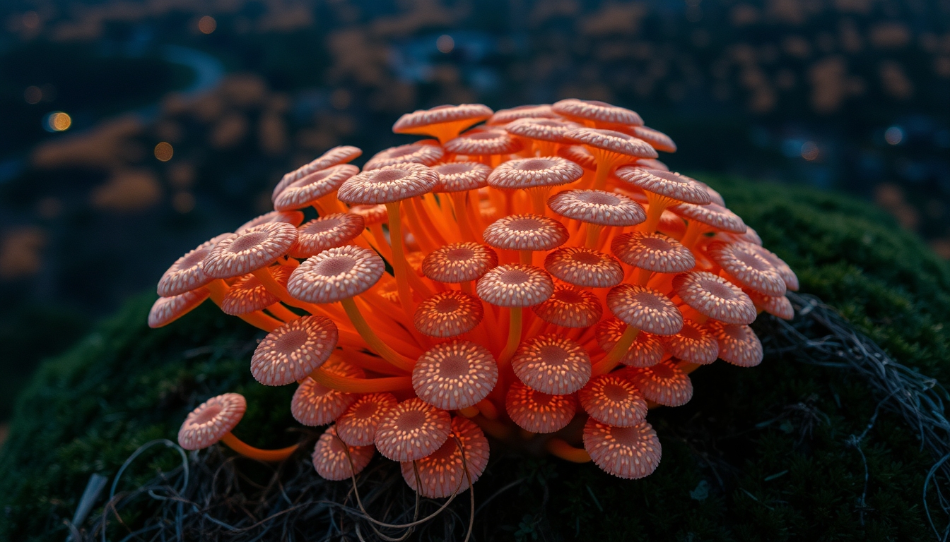 Enoki mushroom cluster em estilo editorial