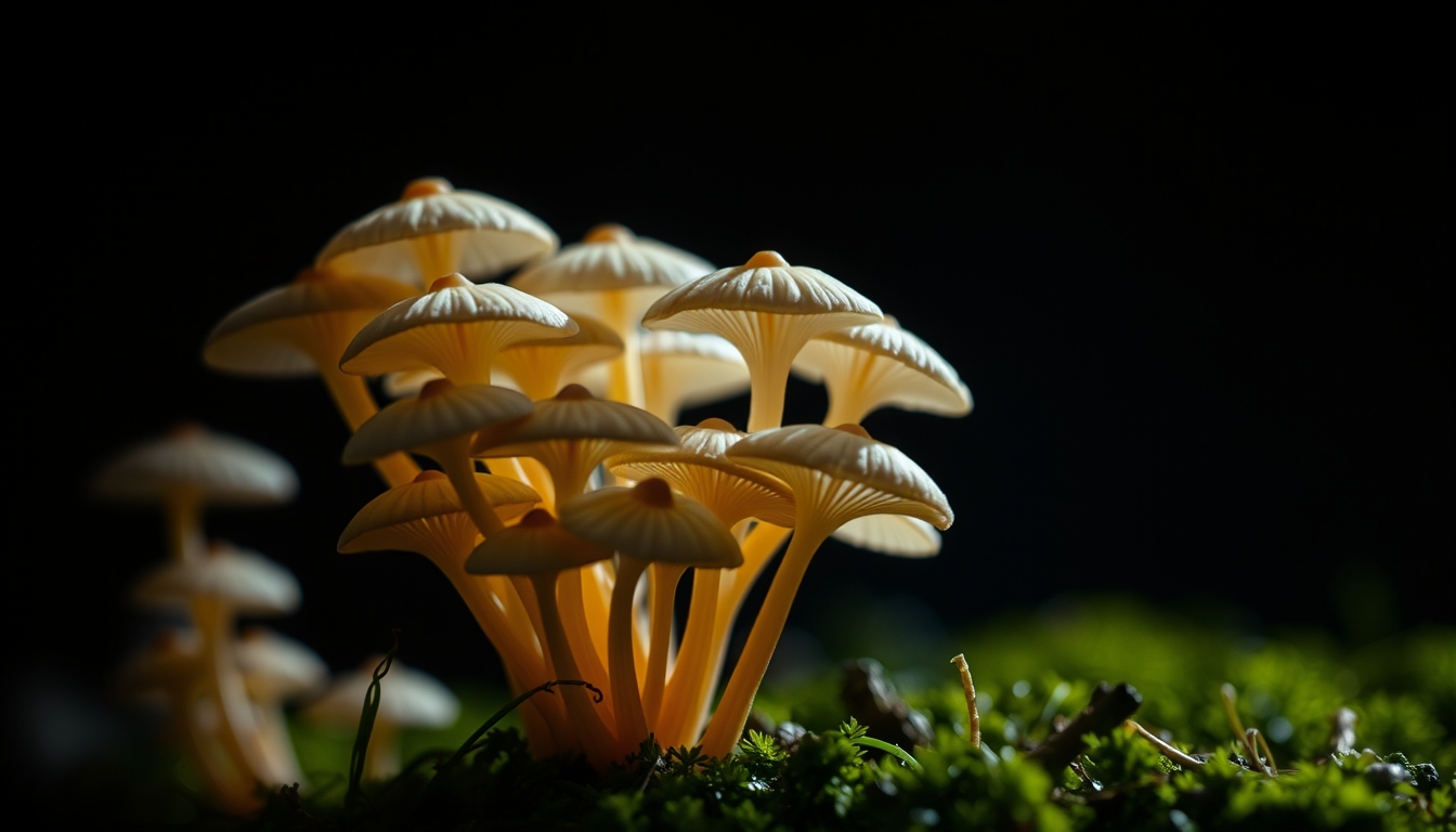 Enoki mushroom cluster em estilo editorial