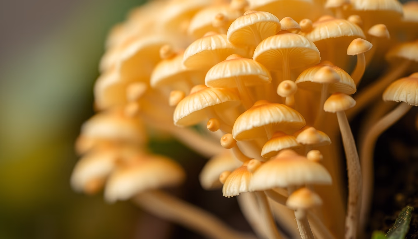 enoki mushroom cluster in editorial style