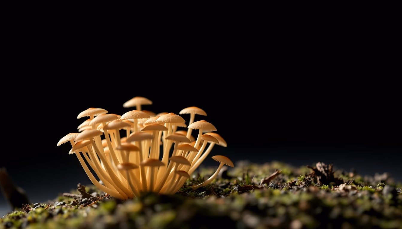 enoki mushroom cluster in editorial style