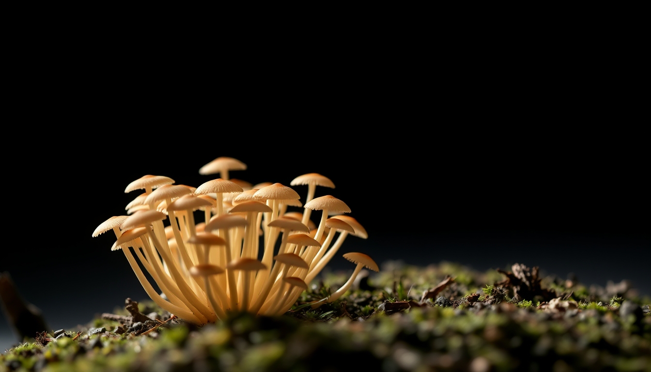 Enoki mushroom cluster em estilo editorial