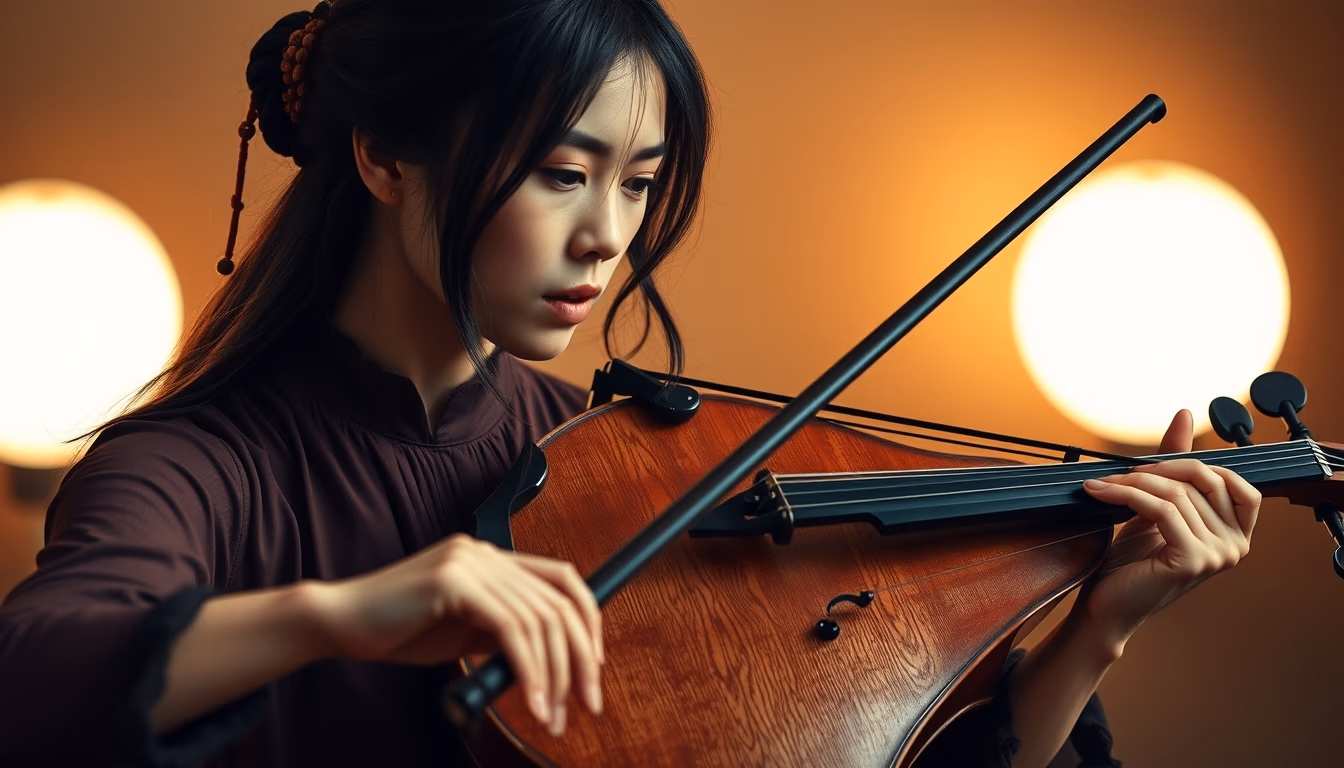 erhu chinese fiddle in editorial style
