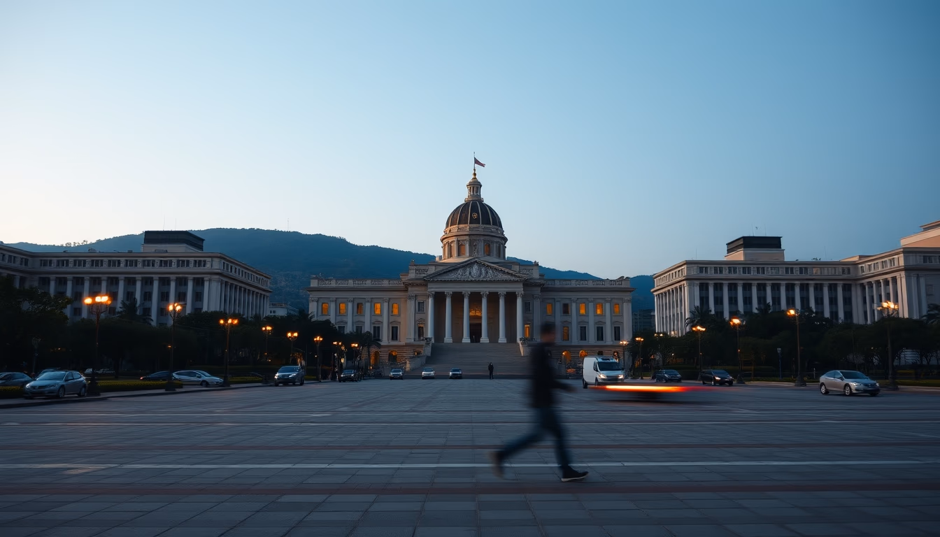 Brasília Ministries Esplanade with National Congress and ministerial buildings aligned in editorial style