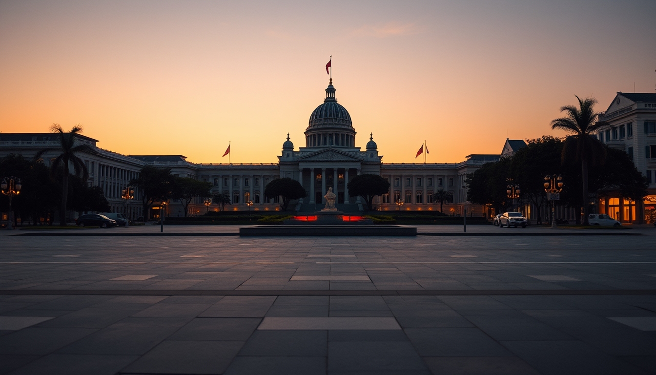 Brasília Ministries Esplanade with National Congress and ministerial buildings aligned in editorial style