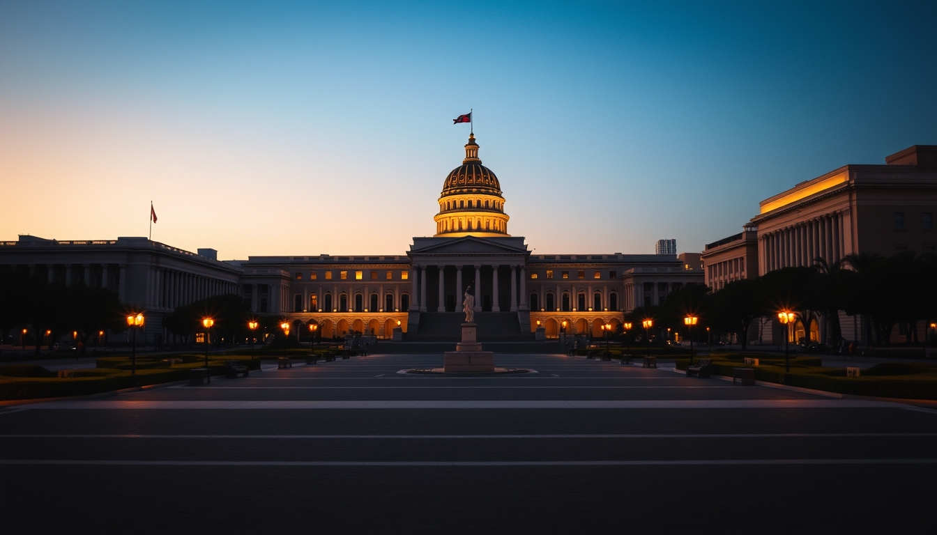 Brasília Ministries Esplanade with National Congress and ministerial buildings aligned in editorial style