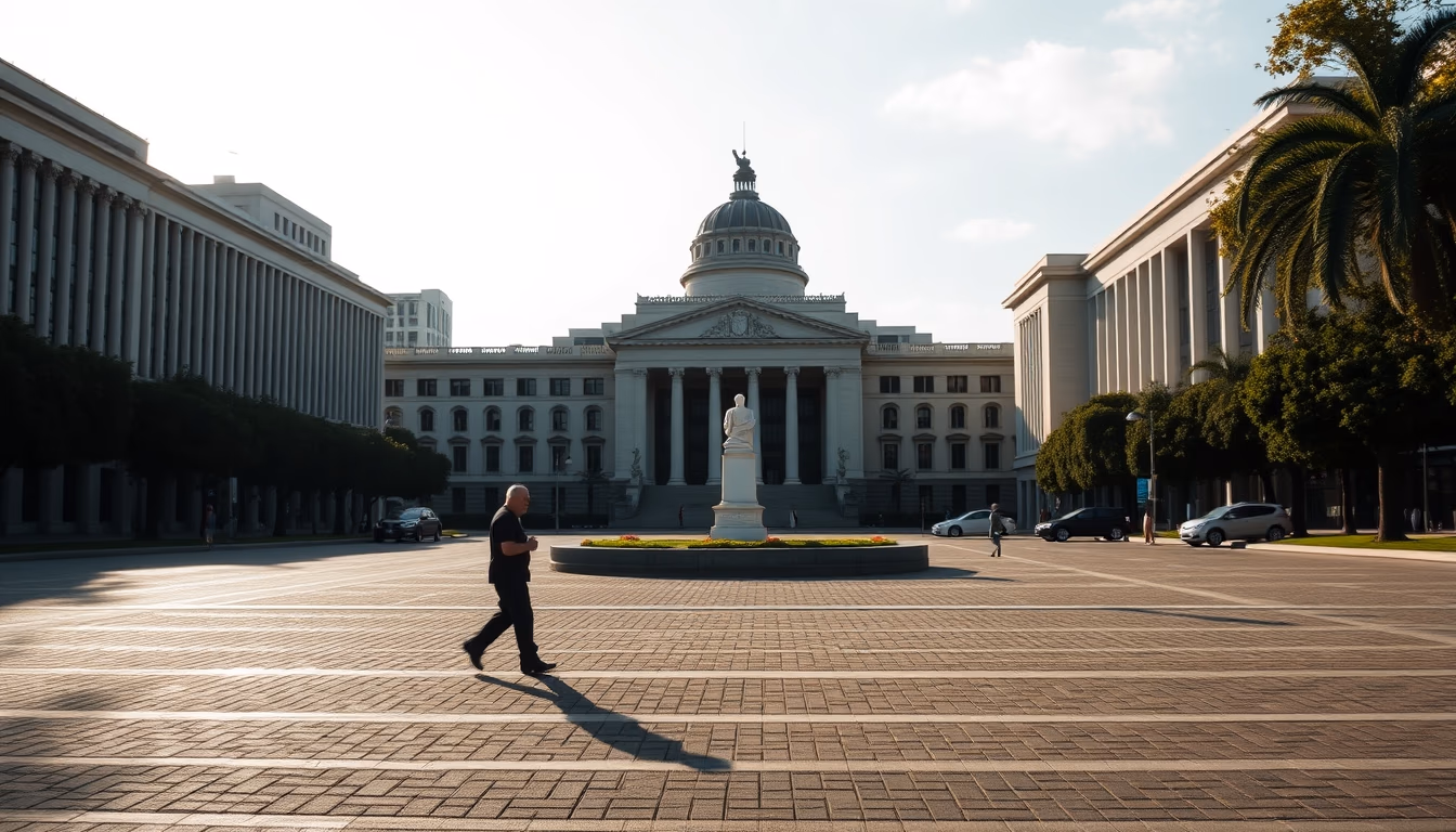 Brasília Ministries Esplanade with National Congress and ministerial buildings aligned in editorial style