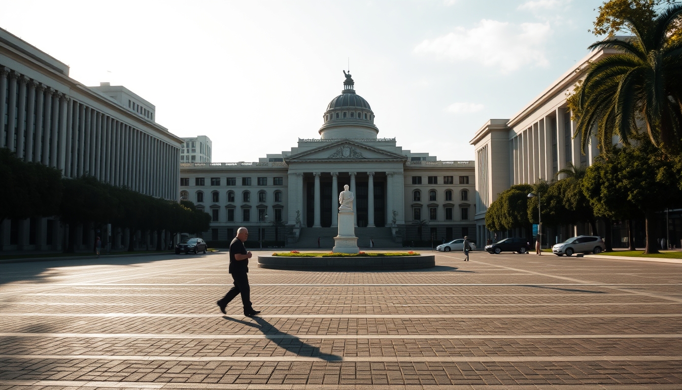 Brasília Ministries Esplanade with National Congress and ministerial buildings aligned in editorial style