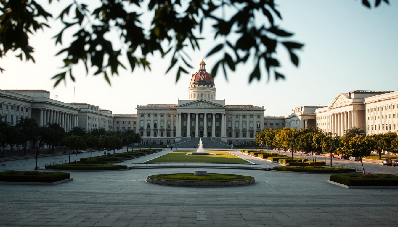 Brasília Ministries Esplanade with National Congress and ministerial buildings aligned in editorial style