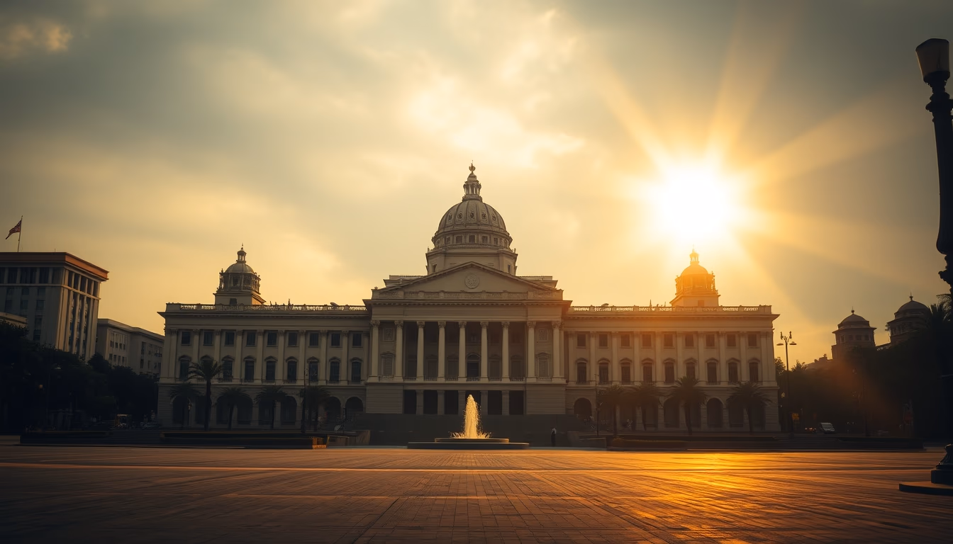 Brasília Ministries Esplanade with National Congress and ministerial buildings aligned in editorial style