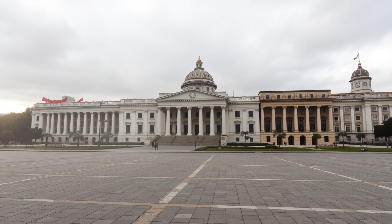 Brasília Ministries Esplanade with National Congress and ministerial buildings aligned in editorial style