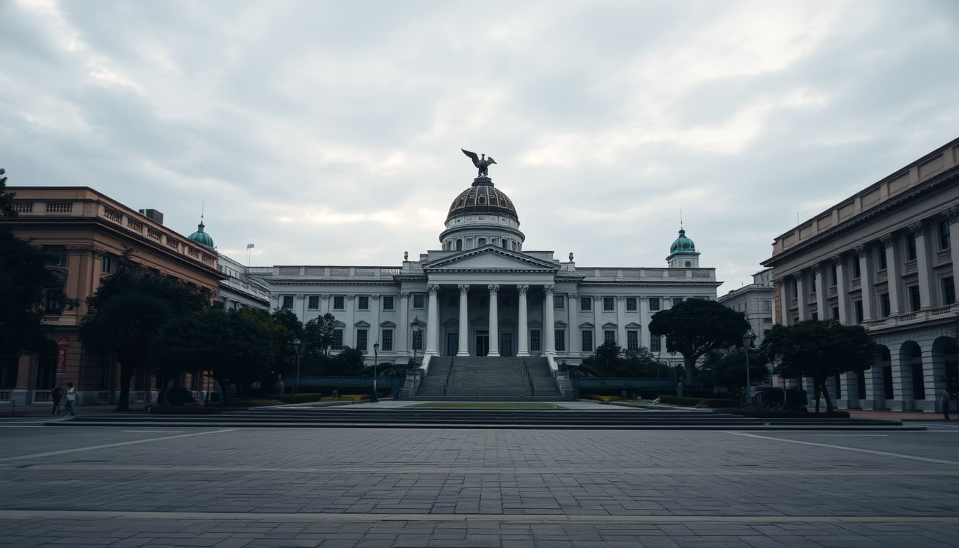 Brasília Ministries Esplanade with National Congress and ministerial buildings aligned in editorial style