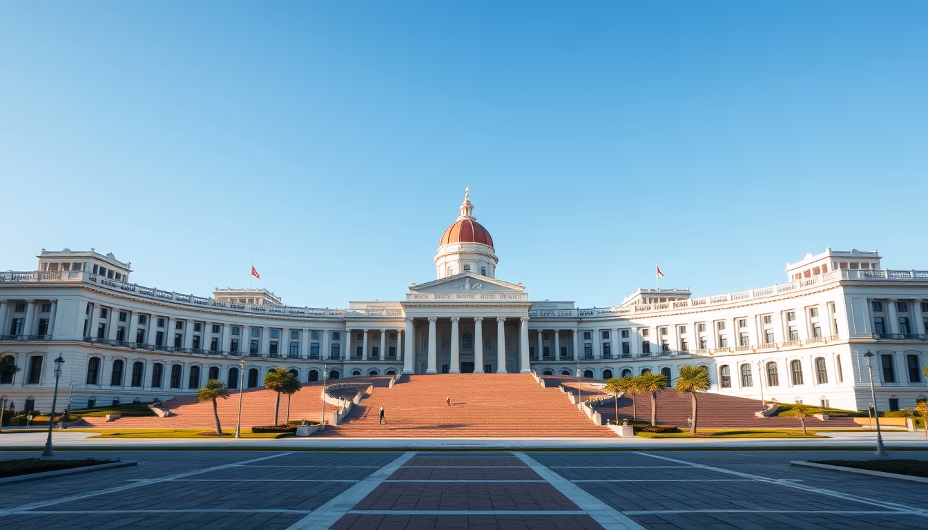 Brasília Ministries Esplanade with National Congress and ministerial buildings aligned in editorial style