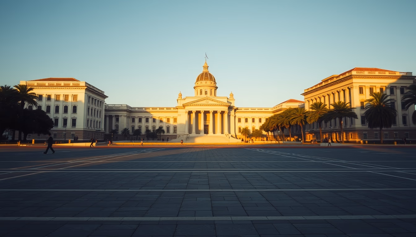 Brasília Ministries Esplanade with National Congress and ministerial buildings aligned in editorial style