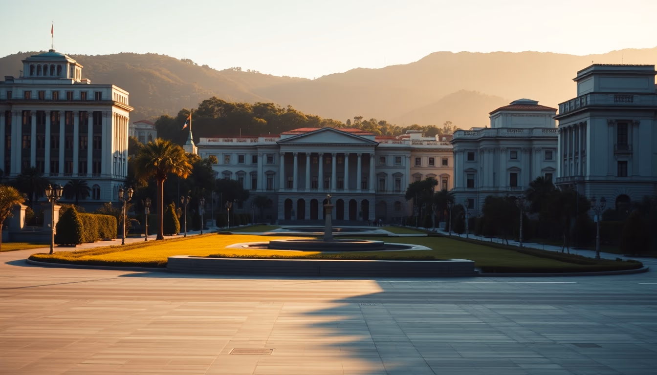 Brasília Ministries Esplanade with National Congress and ministerial buildings aligned in editorial style