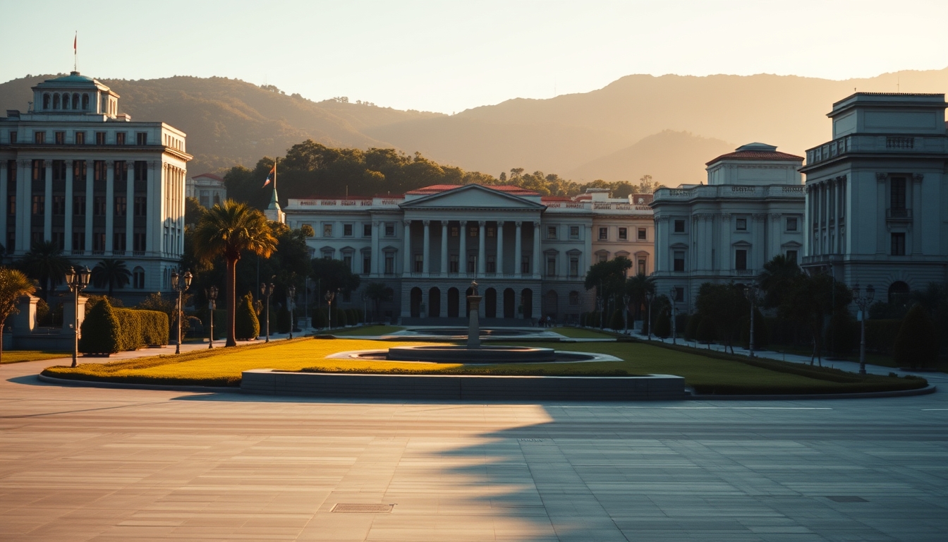 Brasília Ministries Esplanade with National Congress and ministerial buildings aligned in editorial style