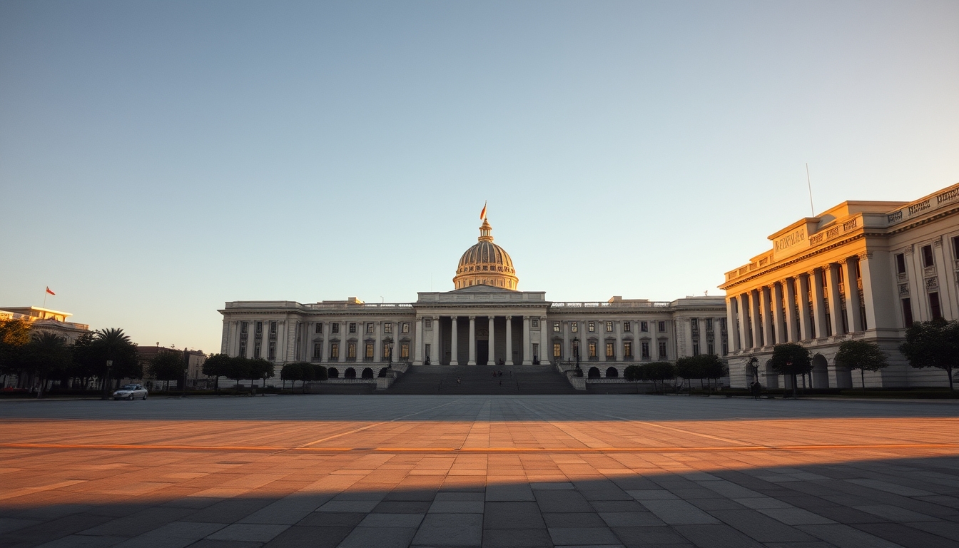 Brasília Ministries Esplanade with National Congress and ministerial buildings aligned in editorial style