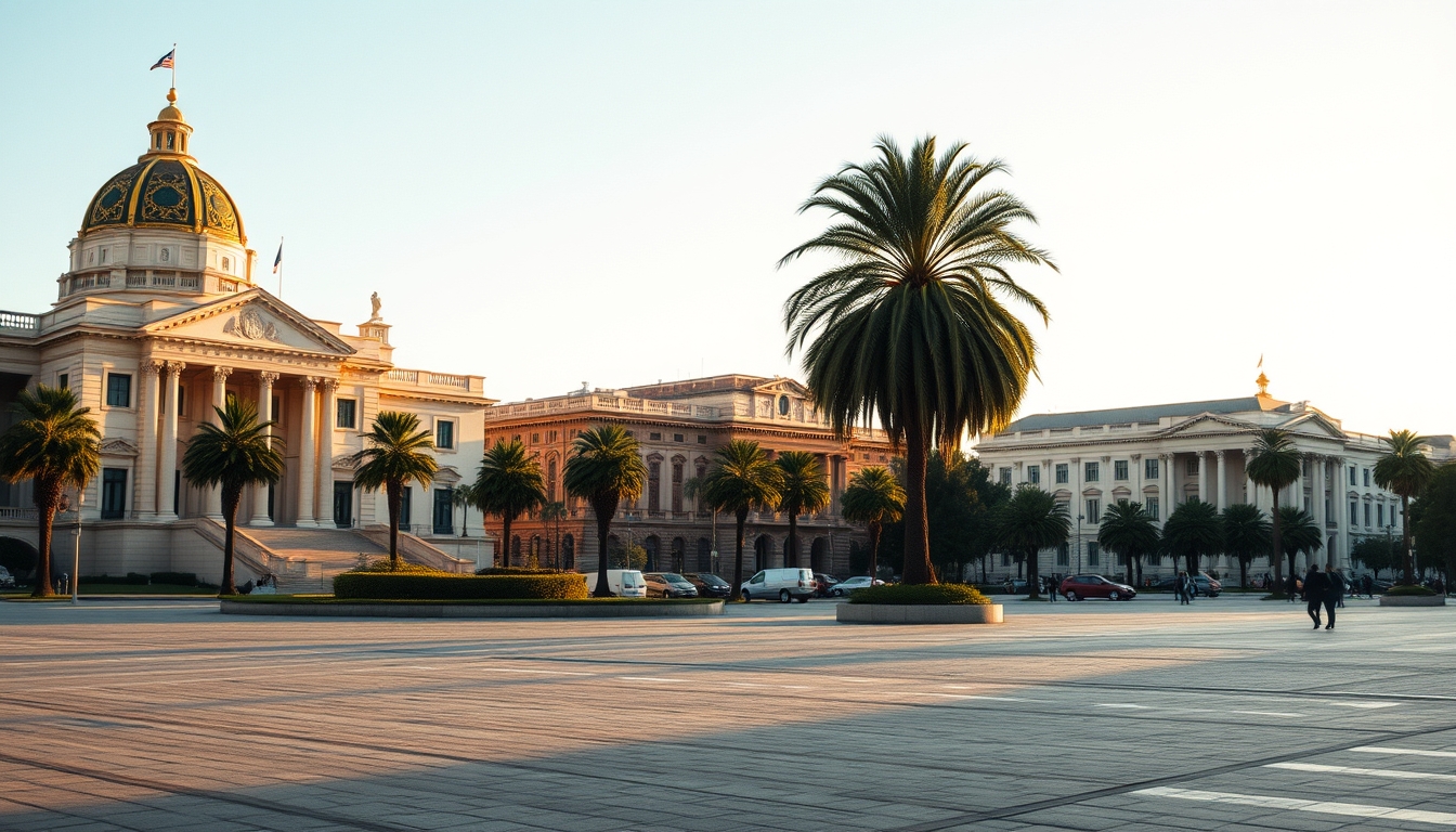 Brasília Ministries Esplanade with National Congress and ministerial buildings aligned in editorial style