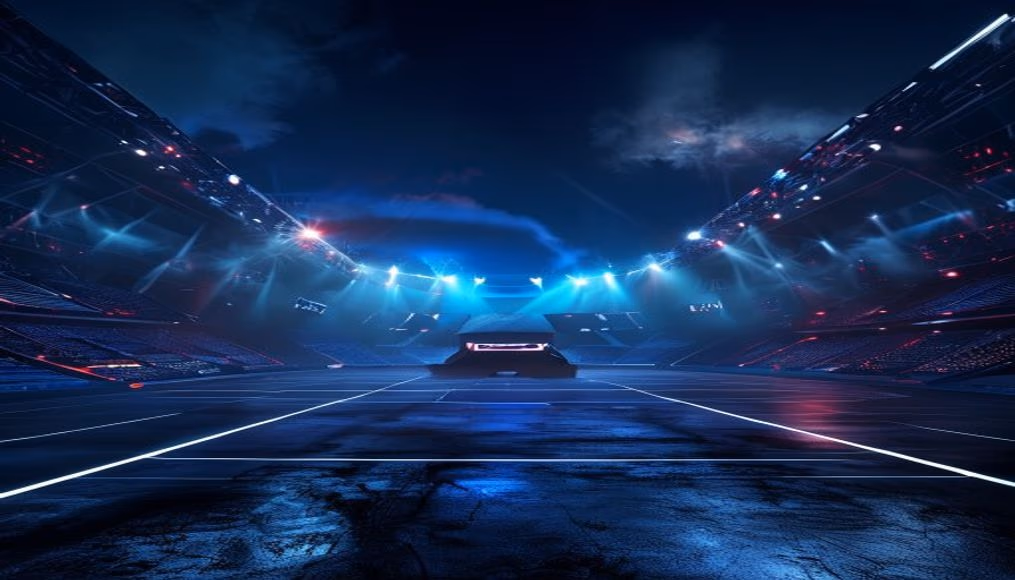 Esports stadium dark em estilo editorial