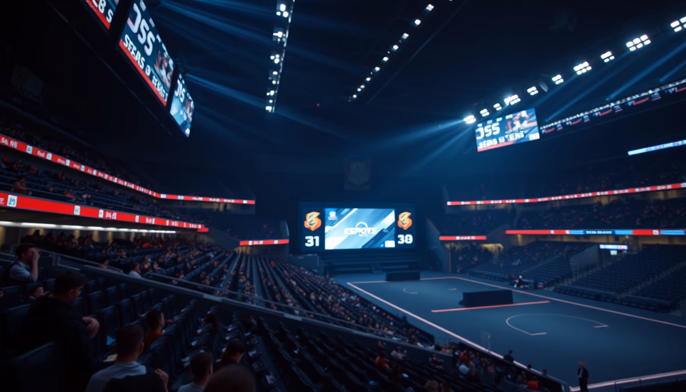 esports stadium dark in editorial style
