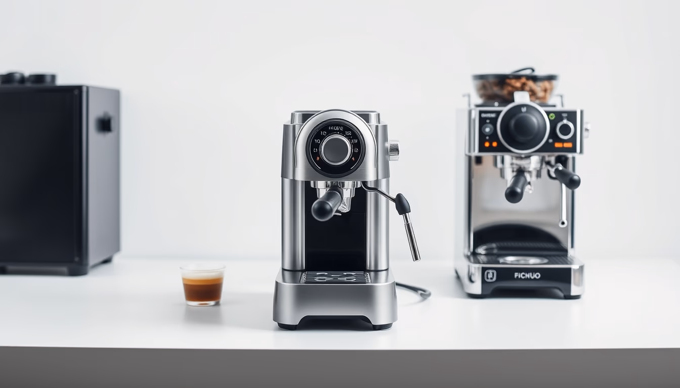 espresso machine pulling shot in editorial style