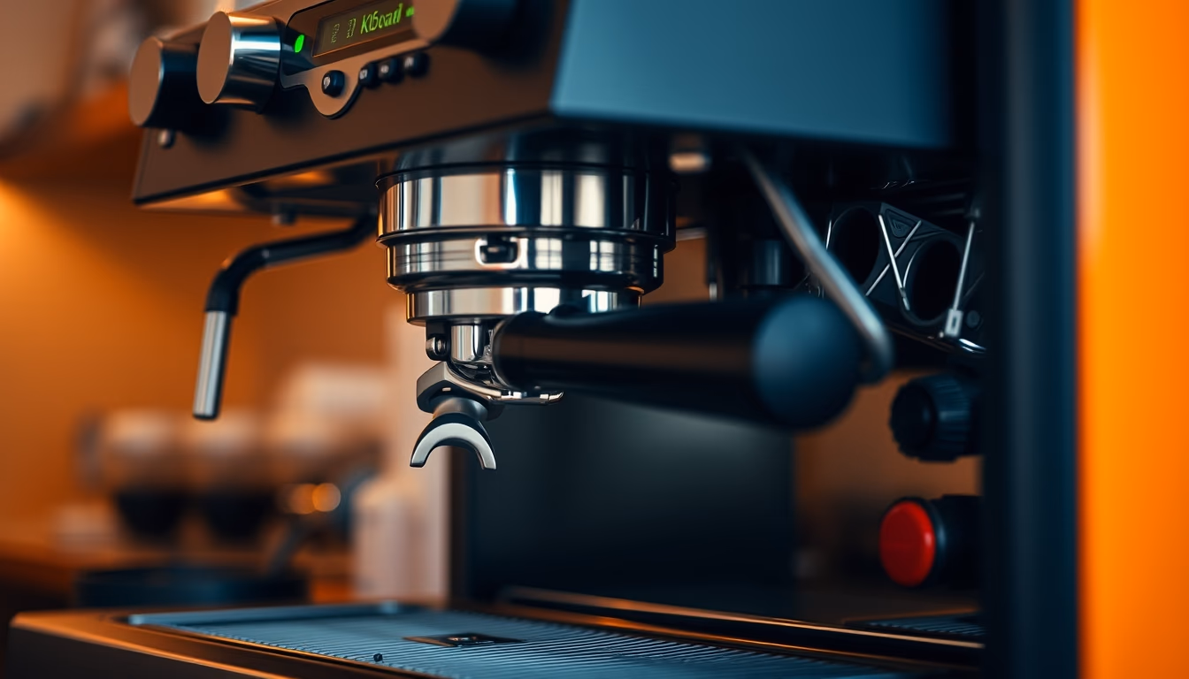 espresso machine pulling shot in editorial style