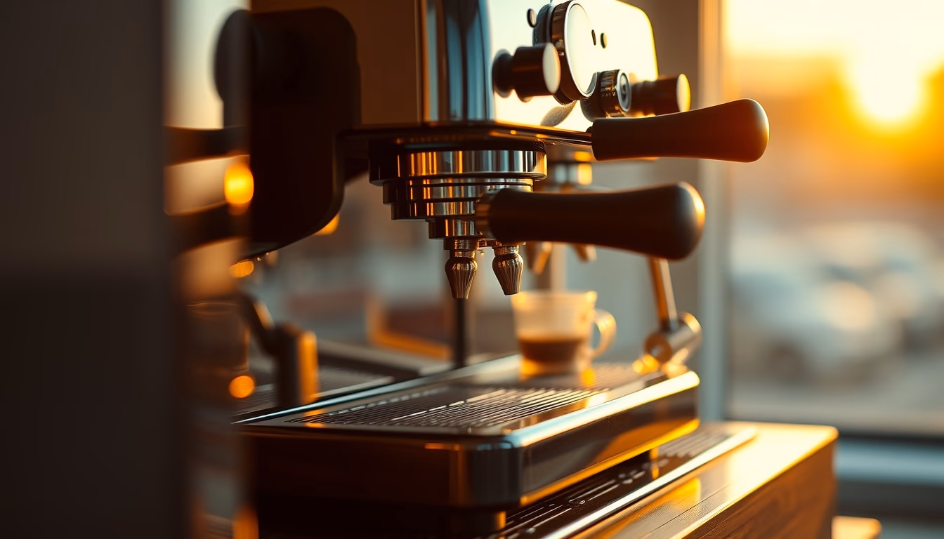 espresso machine pulling shot in editorial style
