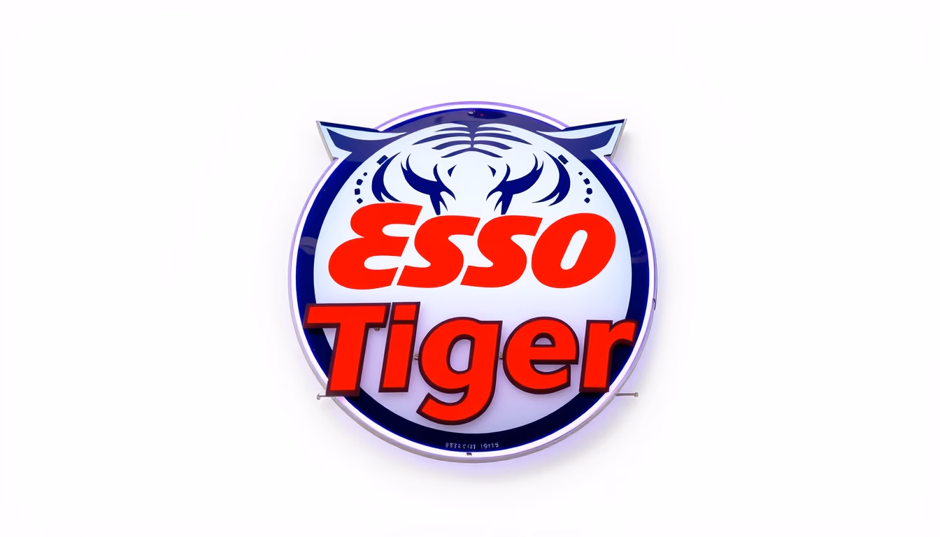 esso tiger sign in editorial style