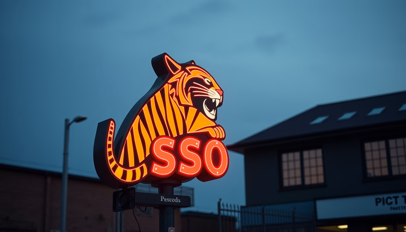 esso tiger sign in editorial style