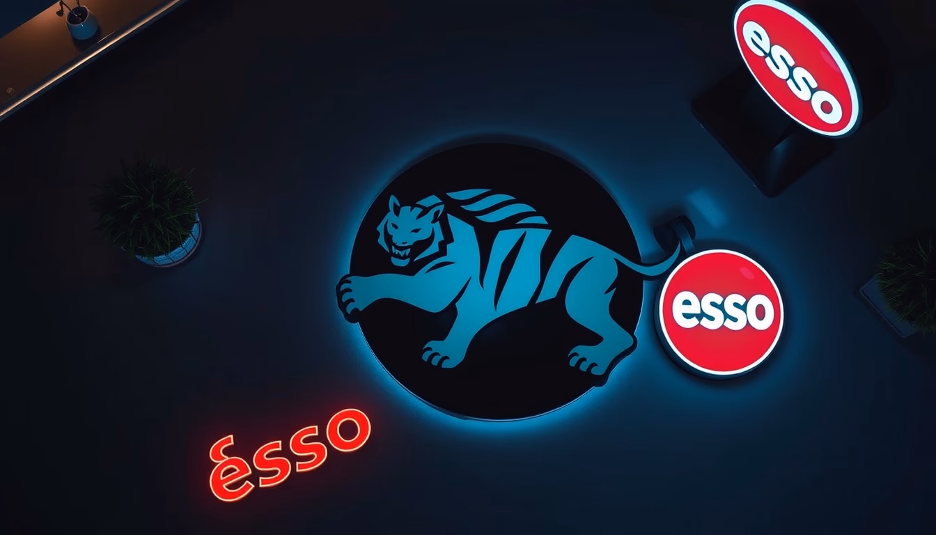 esso tiger sign in editorial style
