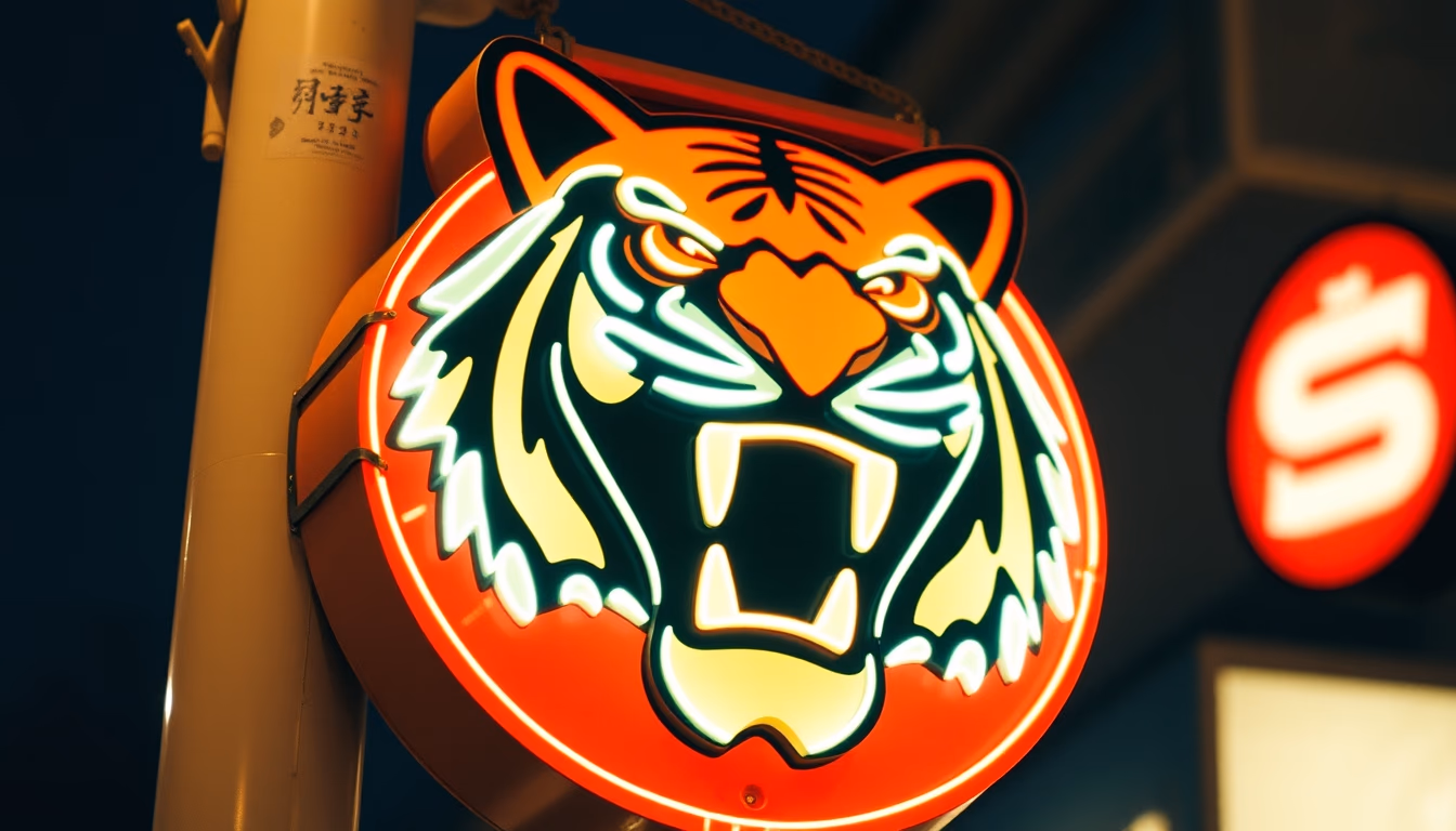 esso tiger sign in editorial style