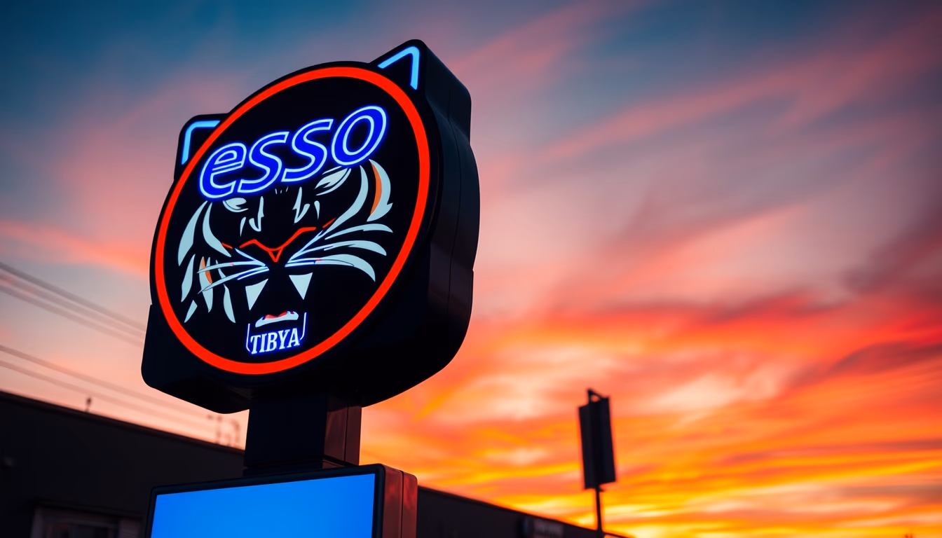 esso tiger sign in editorial style