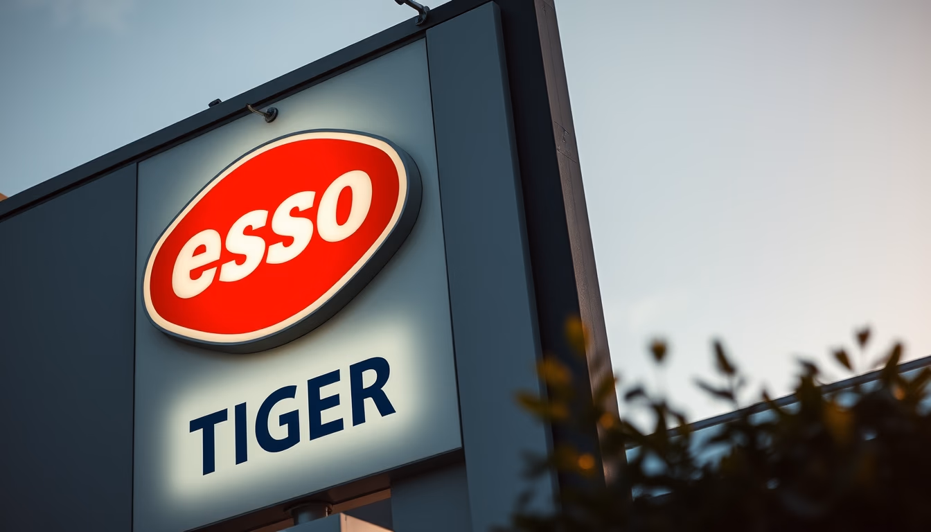 esso tiger sign in editorial style
