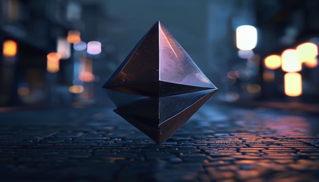 ethereum 3D render on dark gradient in editorial style
