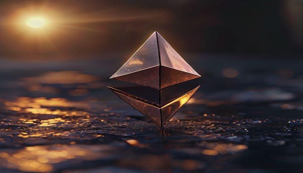 ethereum 3D render on dark gradient in editorial style