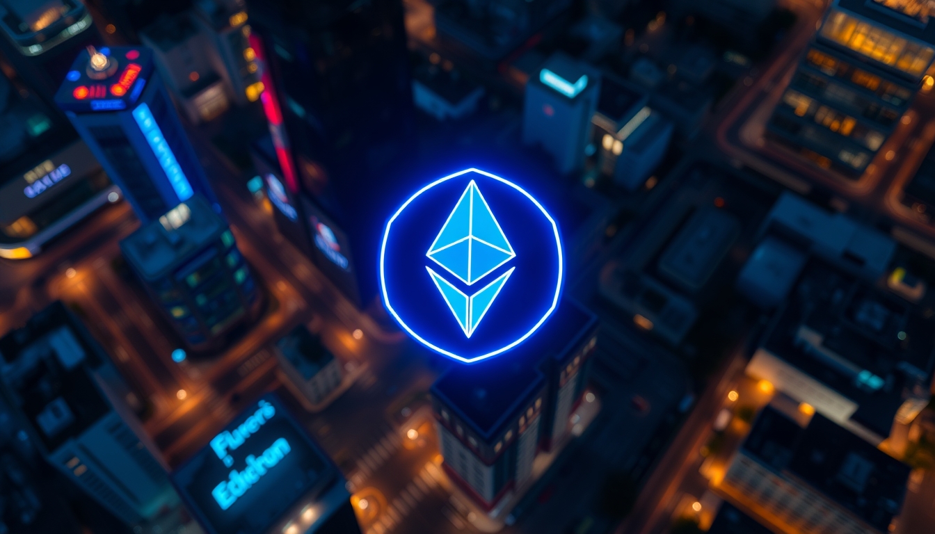 ethereum logo glowing in cyberpunk neon in editorial style