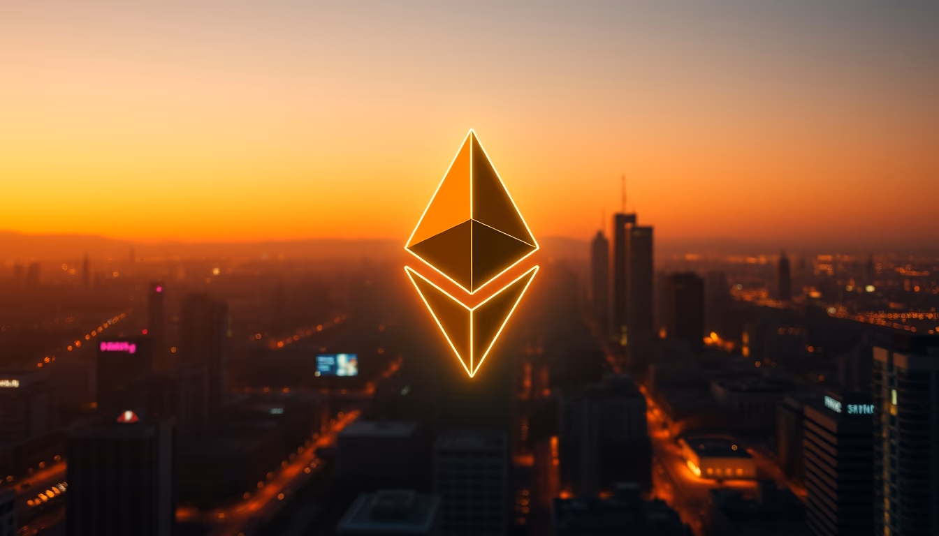 ethereum logo glowing in cyberpunk neon in editorial style