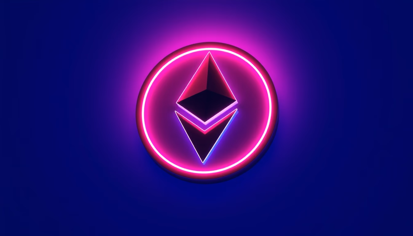 ethereum logo glowing in cyberpunk neon in editorial style