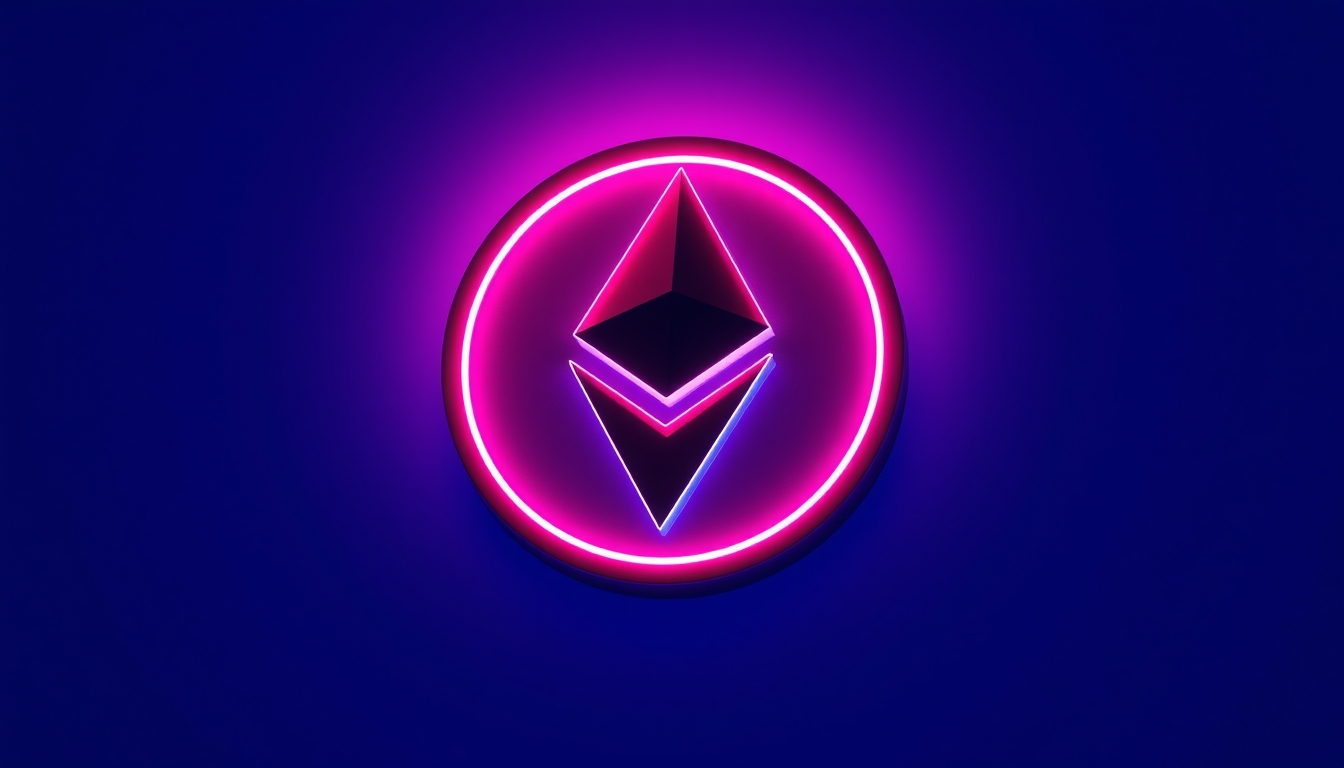ethereum logo glowing in cyberpunk neon in editorial style