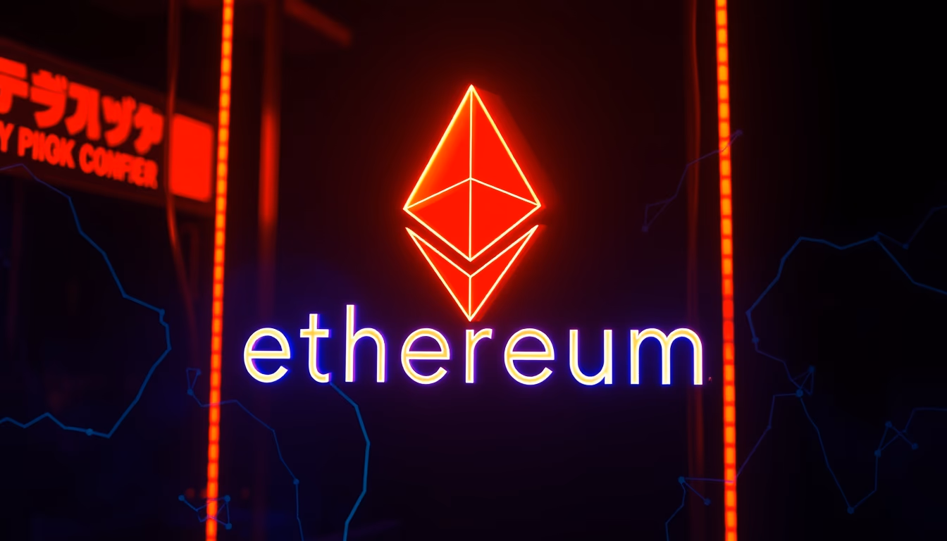 Logo do Ethereum glowing in cyberpunk neon em estilo editorial