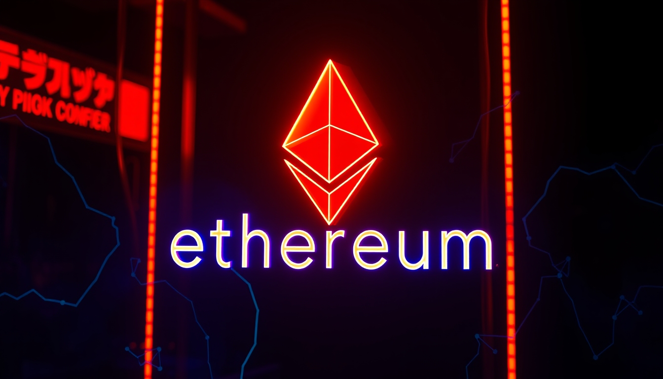 ethereum logo glowing in cyberpunk neon in editorial style