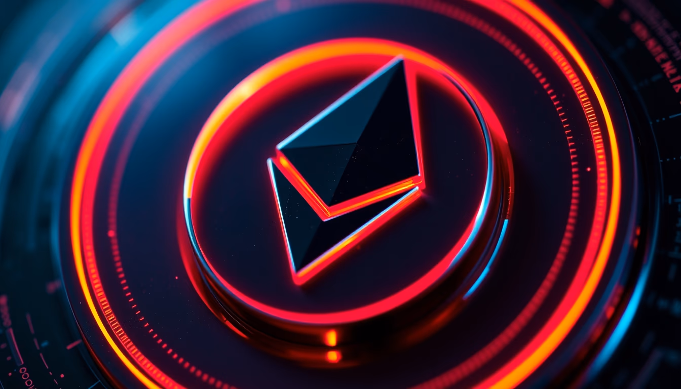 Logo do Ethereum glowing in cyberpunk neon em estilo editorial