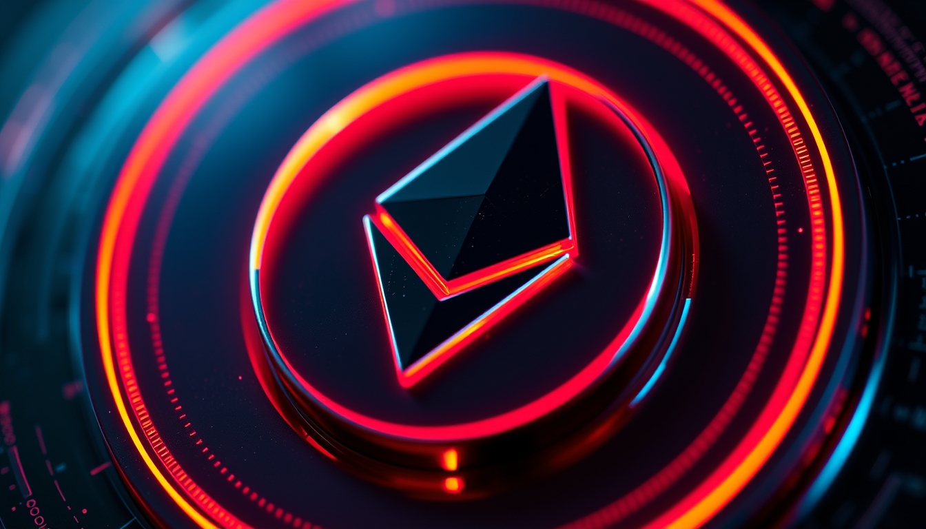 ethereum logo glowing in cyberpunk neon in editorial style
