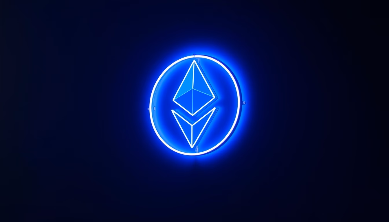 Logo do Ethereum glowing in cyberpunk neon em estilo editorial