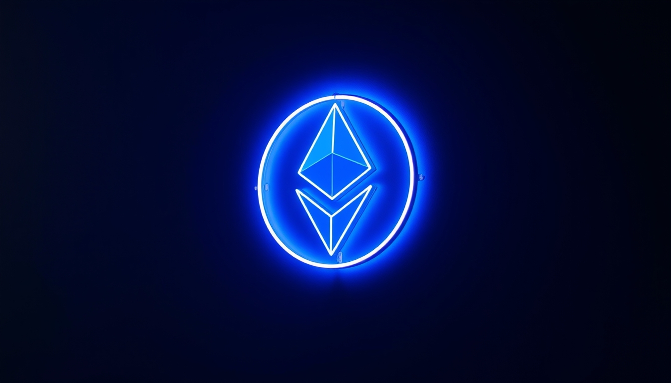 ethereum logo glowing in cyberpunk neon in editorial style