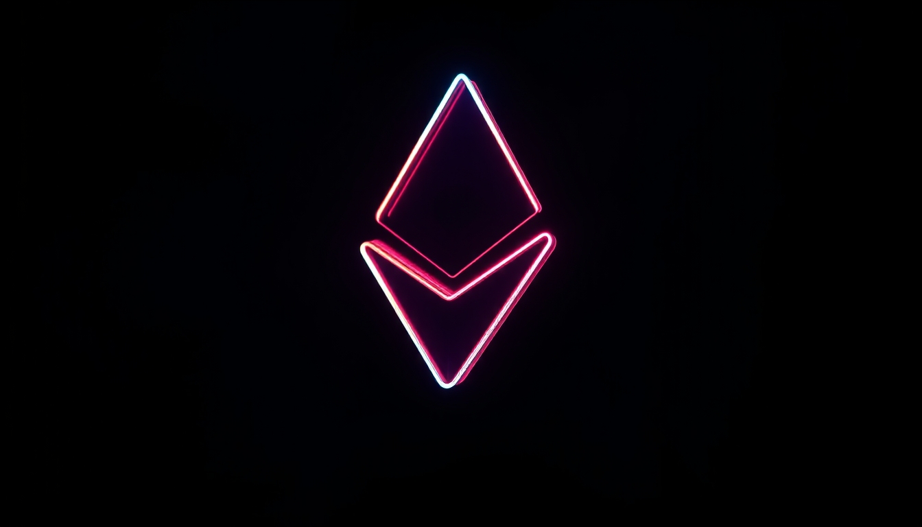 ethereum logo glowing in cyberpunk neon in editorial style