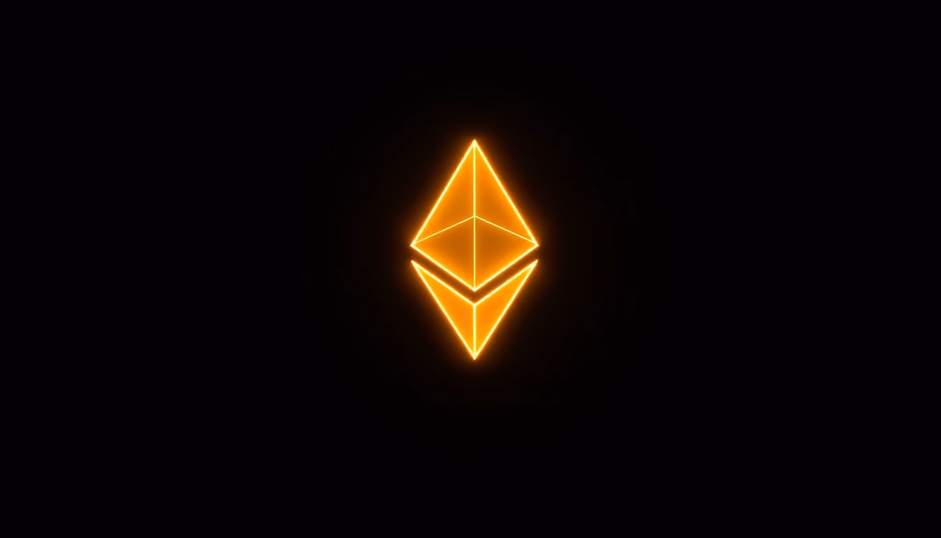 ethereum logo glowing on dark gradient background in editorial style