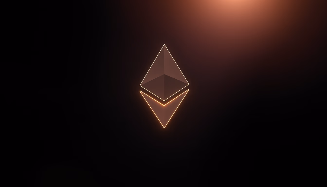 ethereum logo glowing on dark gradient background in editorial style